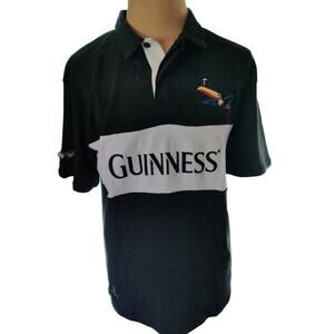 Guiness Embroidered Toucan Short Sleeve Rugby Polo Pull On Shirt Size Large